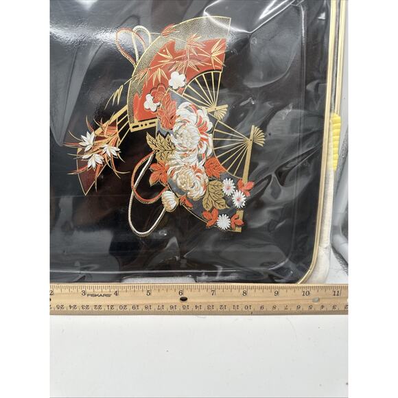Toyo Japan Nesting Trays 3 Fan Floral Lacquer Serving Set Decor Vintage NEW - Picture 4 of 4